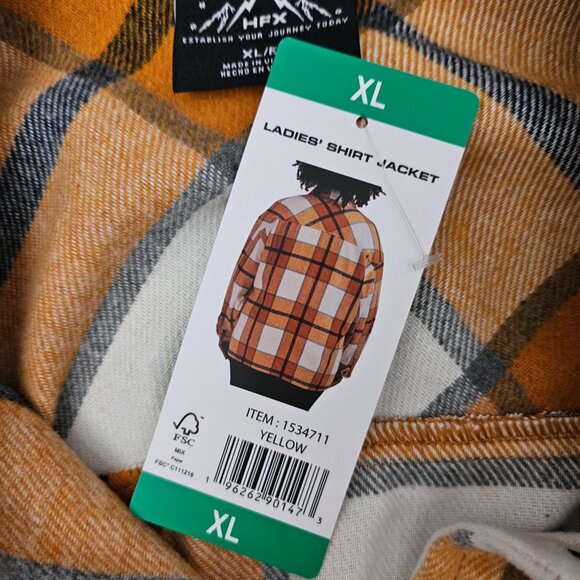HFX Plaid Flannel Oversized Shacket Front Snap Shirt Jacket New Womens Yellow XL - Picture 10 of 13